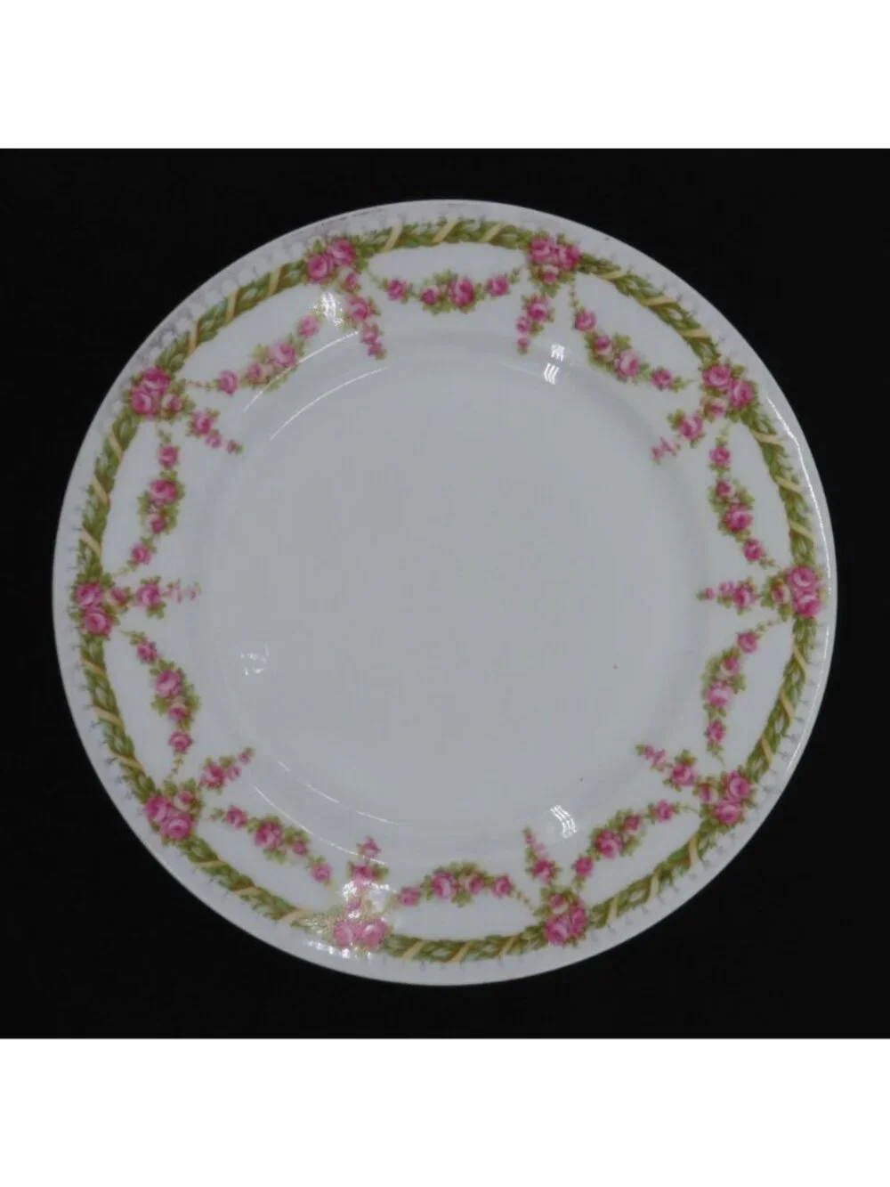 MZ Austria 8.5in Plate Pink Rose Flower Floral Swag Green Leaves Garden Chic VTG